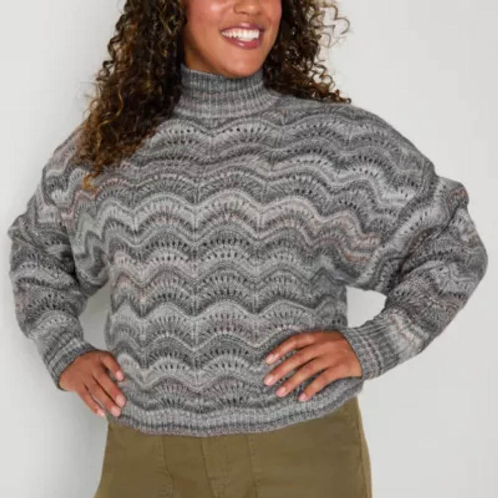 a.n.a Womens Turtleneck Long Sleeve Striped Pullover Sweater