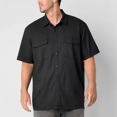 Shaquille O'Neal XLG Utility Big and Tall Mens Regular Fit Short Sleeve Button-Down Shirt