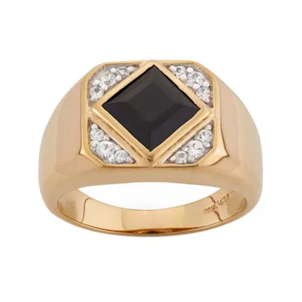 Mens Onyx & Lab-Created White Sapphire 14K Gold Over Silver Ring