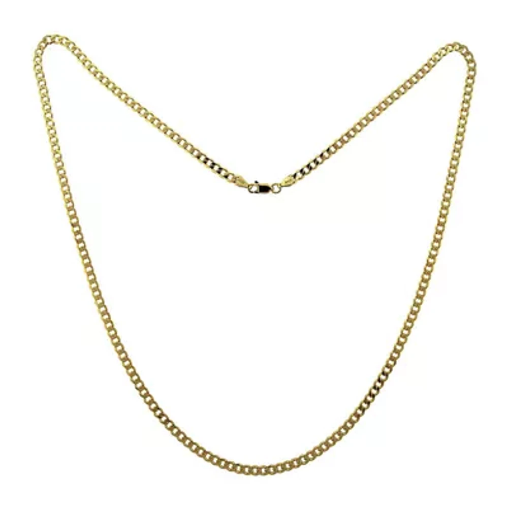 Mens 24" 18K Yellow Gold Over Silver Flat Curb Chain Necklace