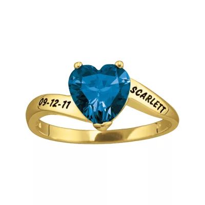 Personalized Engraved Simulated Birthstone Heart Ring