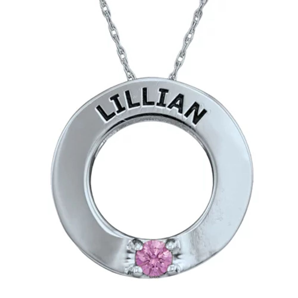 Personalized Simulated Birthstone Engraved Open Circle Pendant Necklace