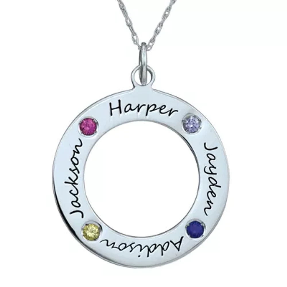 Personalized Simulated Birthstone Engraved Family Pendant Necklace