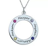 Personalized Simulated Birthstone Engraved Family Pendant Necklace