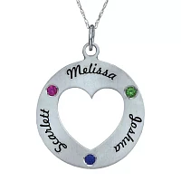 Personalized Simulated Birthstone Engraved Open Heart Pendant Necklace