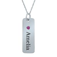 Personalized Simulated Birthstone Rectangle Name Pendant Necklace