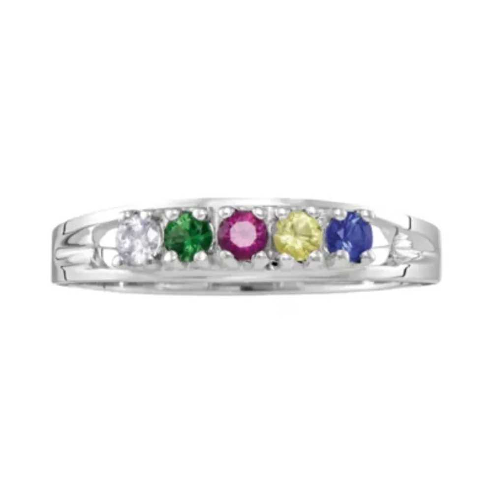 Personalized Sterling Silver Simulated Birthstone Family Ring