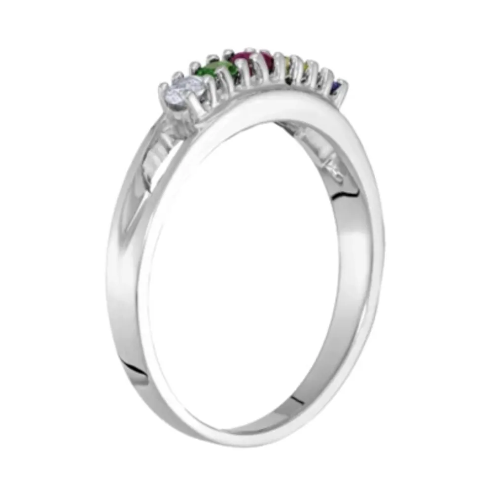Personalized Sterling Silver Simulated Birthstone Family Ring