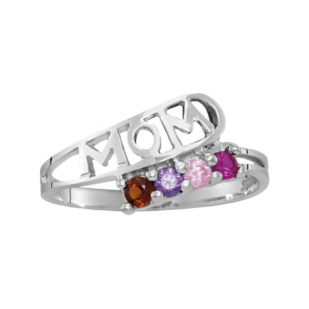 Personalized Sterling Silver Genuine Birthstone Mom Ring