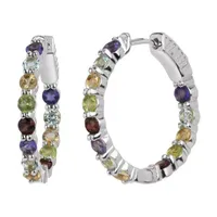 Genuine Multi-Gemstone Sterling Silver 24.6mm Hoop Earrings