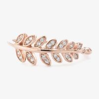 Silver Treasures Leaf Cubic Zirconia 24K Rose Gold Over Band