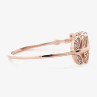 Silver Treasures Leaf Cubic Zirconia 24K Rose Gold Over Band