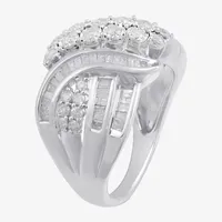 Womens 1 CT. T.W. Natural White Diamond 10K Gold Crossover Cocktail Ring