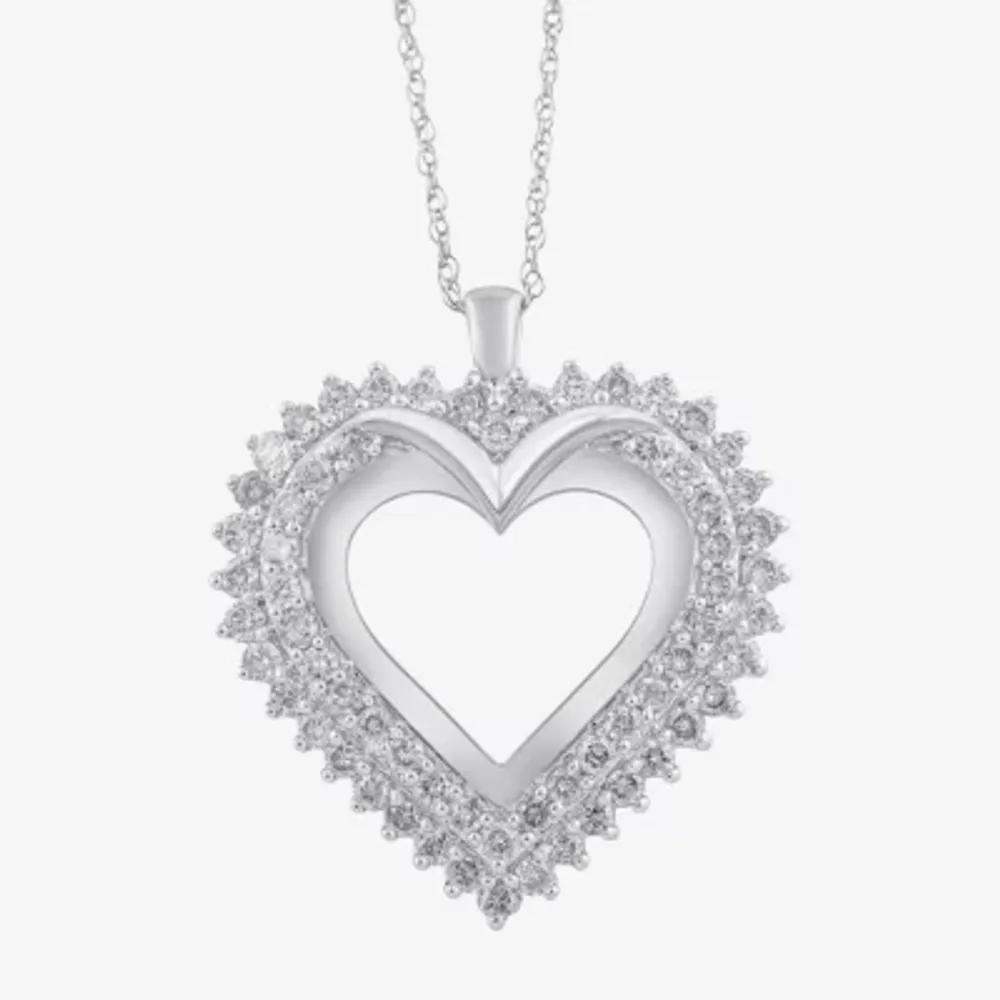 Womens 1 CT. T.W. Natural White Diamond 10K Gold Heart Pendant Necklace