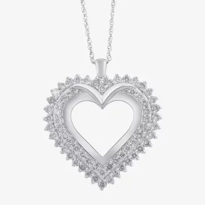 Womens 1 CT. T.W. Natural White Diamond 10K Gold Heart Pendant Necklace