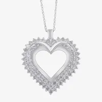 Womens 1 CT. T.W. Natural White Diamond 10K Gold Heart Pendant Necklace