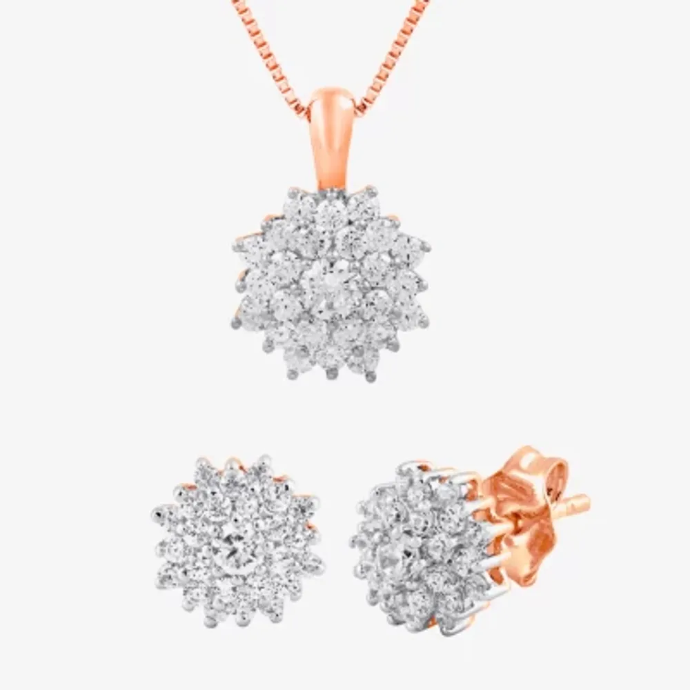 Diamond Blossom 1 CT. T.W. Natural White 10K or 14K White, Yellow, Rose Gold 2-pc. Jewelry Set