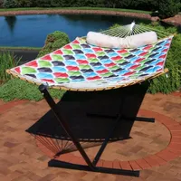 Sunnydaze Quilted Hammock with Curved Bamboo Spreader Bar and Pillow