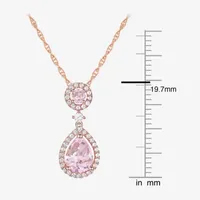 Womens Lab Created Pink Sapphire 14K Rose Gold Over Silver Pear Pendant Necklace