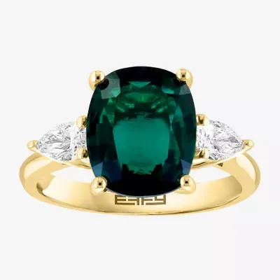 Effy  Womens Lab Created Green Emerald & 1/5 CT. T.W. Grown Diamond 14K Gold Pear Cushion Cocktail Ring