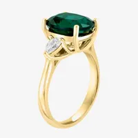 Effy  Womens Lab Created Green Emerald & 1/5 CT. T.W. Grown Diamond 14K Gold Pear Cushion Cocktail Ring