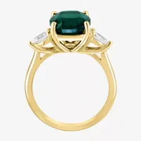 Effy  Womens Lab Created Green Emerald & 1/5 CT. T.W. Grown Diamond 14K Gold Pear Cushion Cocktail Ring