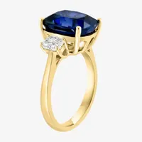 Effy Womens Lab Created Blue Sapphire & 1/5 CT. T.W. Grown Diamond 14K Gold Cushion Cocktail Ring