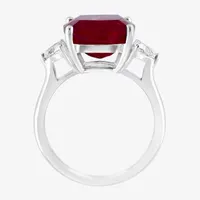 Effy  Womens Lab Created Red Ruby and 1/5 CT.T.W Grown Diamond 14K White Gold Cushion Cocktail Ring