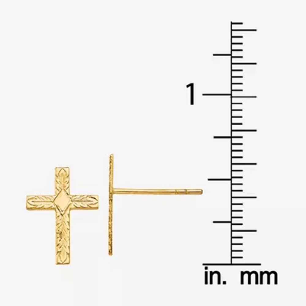 14K Gold 13mm Cross Stud Earrings