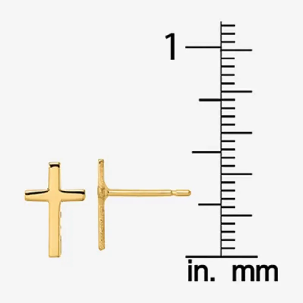 14K Gold 10mm Cross Stud Earrings