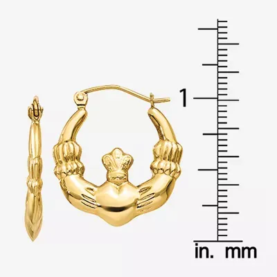 14K Gold 13mm Claddagh Hoop Earrings