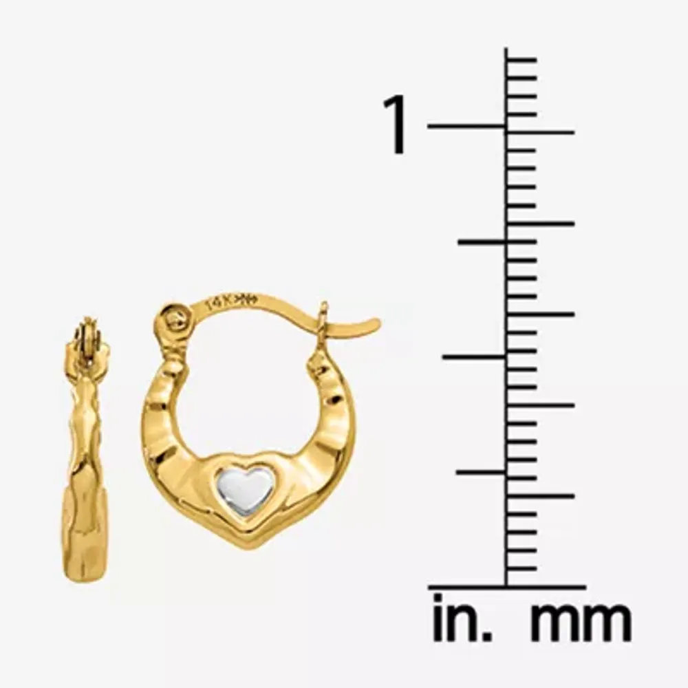 14K Two Tone Gold 12mm Heart Hoop Earrings