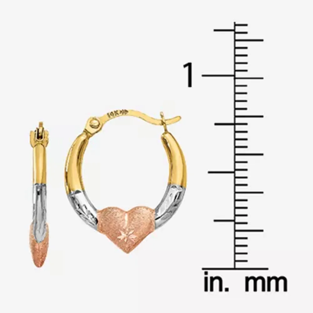 14K Tri-Color Gold 16mm Heart Hoop Earrings