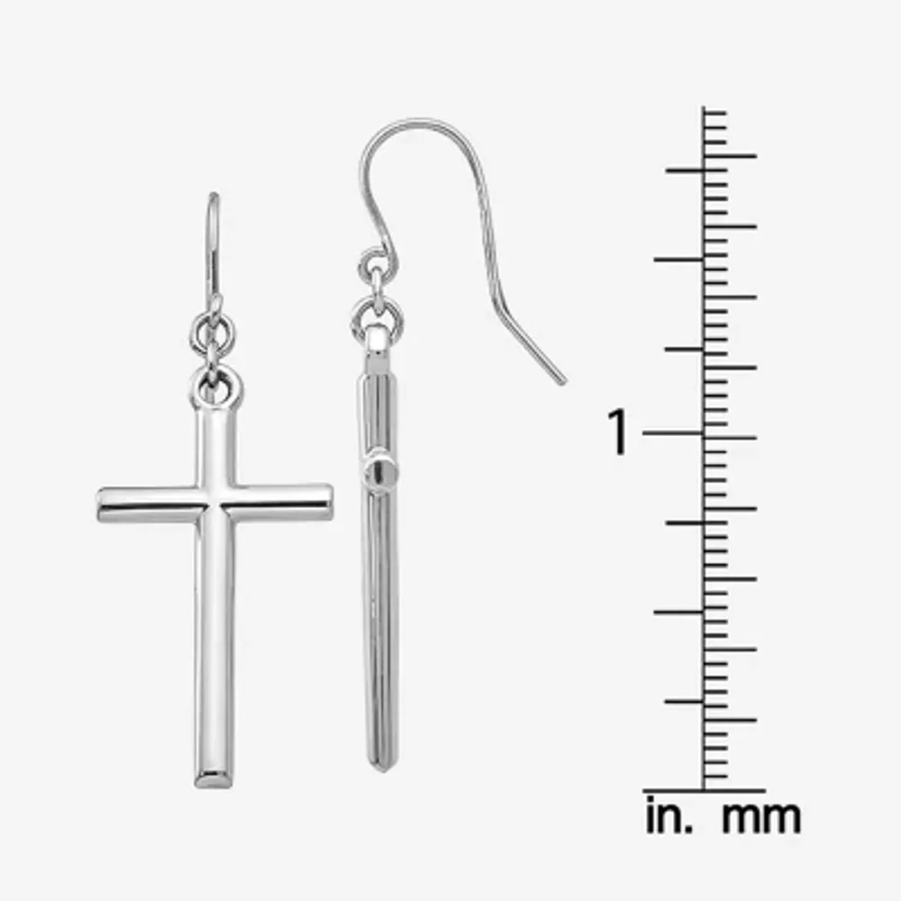 14K White Gold Cross Drop Earrings