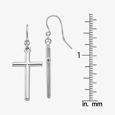 14K White Gold Cross Drop Earrings