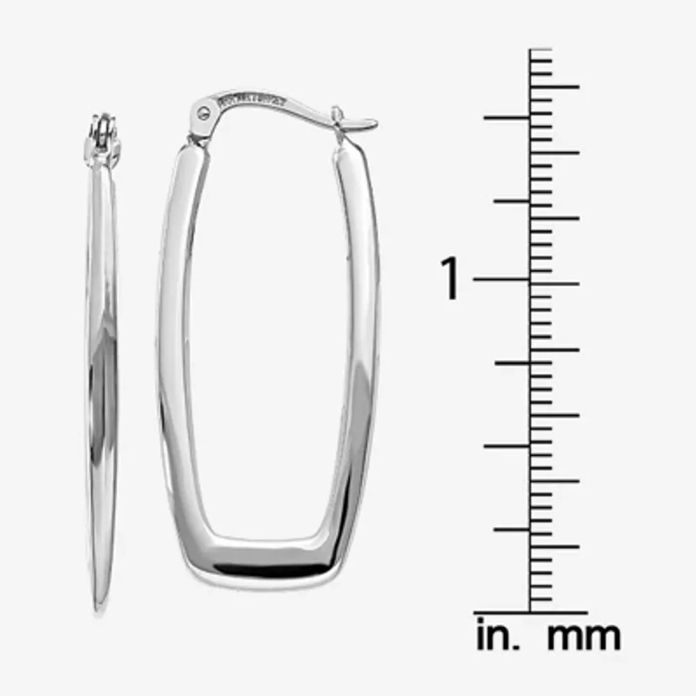 14K White Gold 11mm Rectangular Hoop Earrings