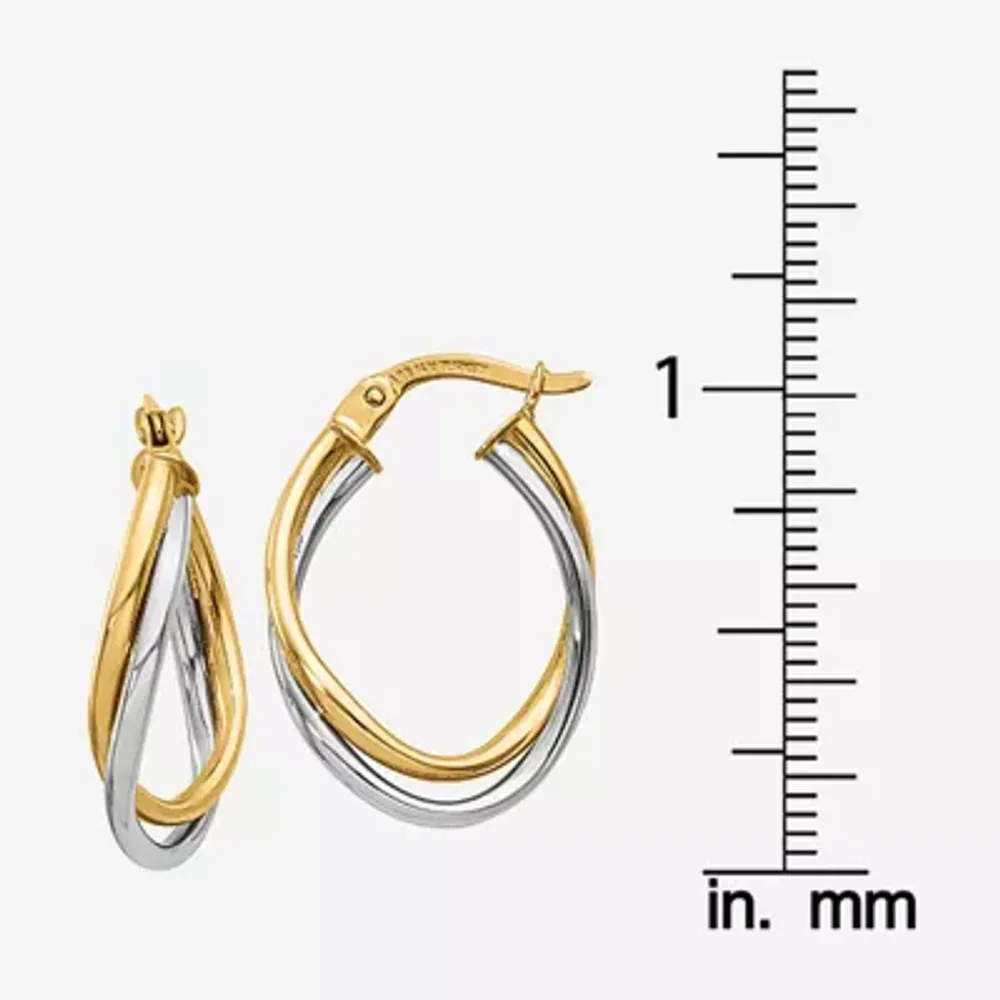 14K Two Tone Gold 20mm Oval Hoop Earrings