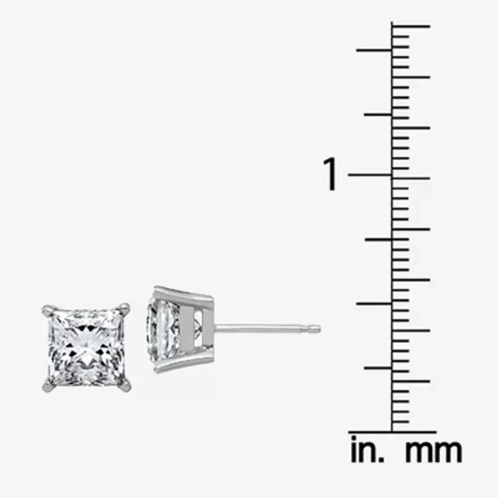 3 CT. T.W. White Moissanite 14K White Gold 6.5mm Square Stud Earrings