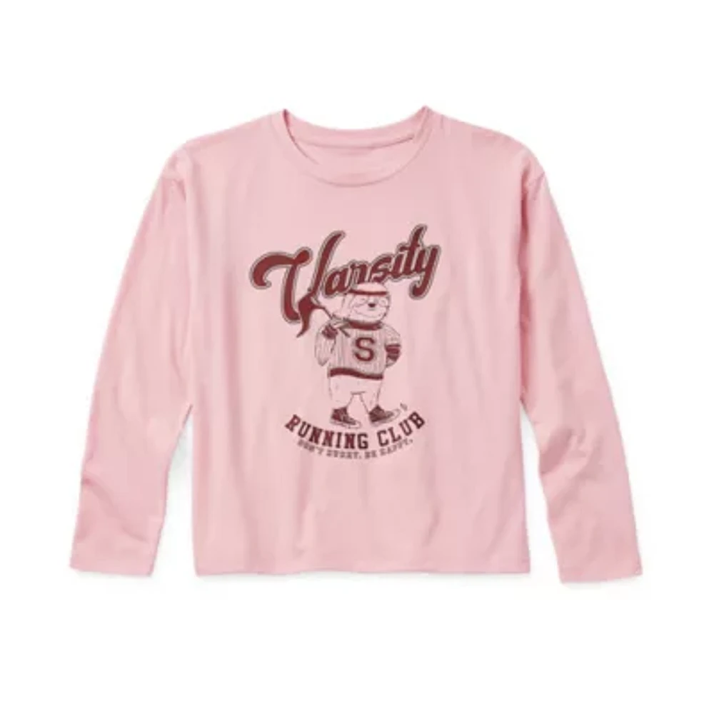 Thereabouts Little & Big Girls Round Neck Long Sleeve Graphic T-Shirt