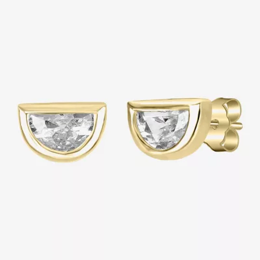 Silver Treasures Delicates Semi Circle Cubic Zirconia 14K Gold Over Brass 6.4mm Stud Earrings