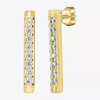 Silver Treasures Delicates Cubic Zirconia 14K Gold Over Brass 13.8mm Bar Stud Earrings