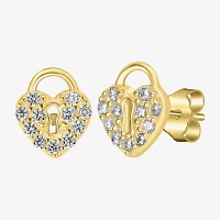 Silver Treasures Delicates Pad Lock Cubic Zirconia 14K Gold Over Brass 8.1mm Heart Stud Earrings