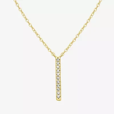 Silver Treasures Delicates Cubic Zirconia 14K Gold Over Brass 16 Inch Cable Bar Pendant Necklace