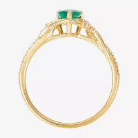 Womens Diamond Accent Genuine Green Emerald 10K Gold Pear Cocktail Ring