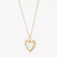 Womens Genuine White Mother Of Pearl 14K Gold Over Silver Heart Pendant Necklace