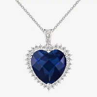 Lab-Created Blue & White Sapphire Heart Pendant Necklace