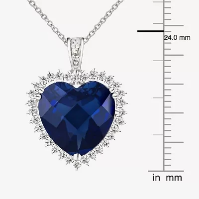 Lab-Created Blue & White Sapphire Heart Pendant Necklace