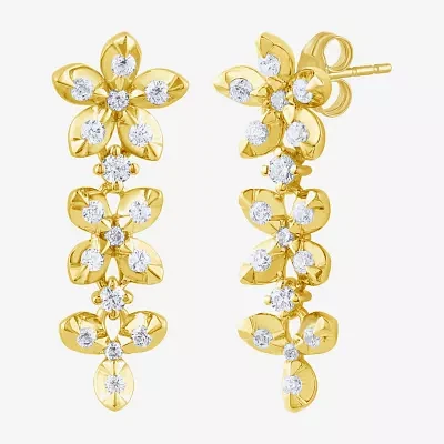 Diamond Blossom (G / Si2) 1/2 CT. T.W. Lab Grown White Diamond 10K Gold Flower Drop Earrings