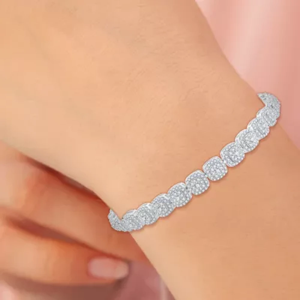 (H-I / I1) 4 CT. T.W. Lab Grown White Diamond 10K White Gold Cushion 7.5 Inch Tennis Bracelet