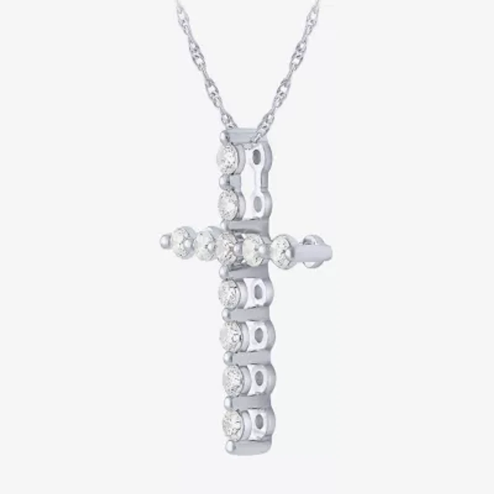 (G / Si2) Womens 1/2 CT. T.W. Lab Grown White Diamond 14K White Gold Cross Pendant Necklace